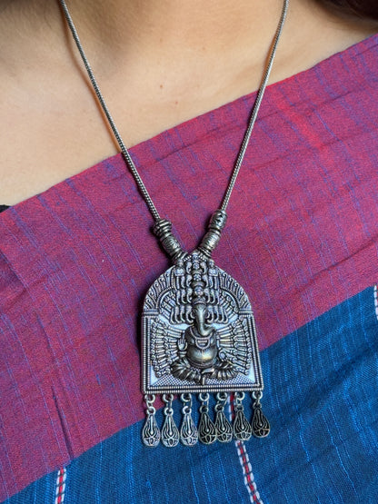 Silver Plated Ganesha Ji Oxidised Necklace with Chain