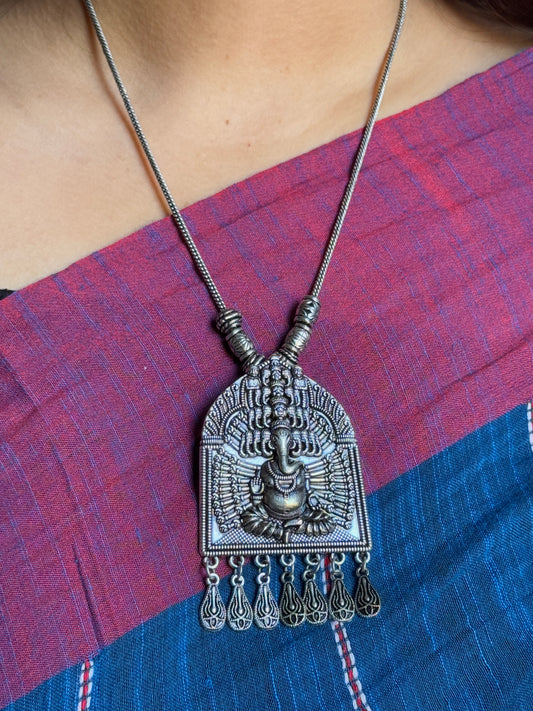 Silver Plated Ganesha Ji Oxidised Necklace with Chain