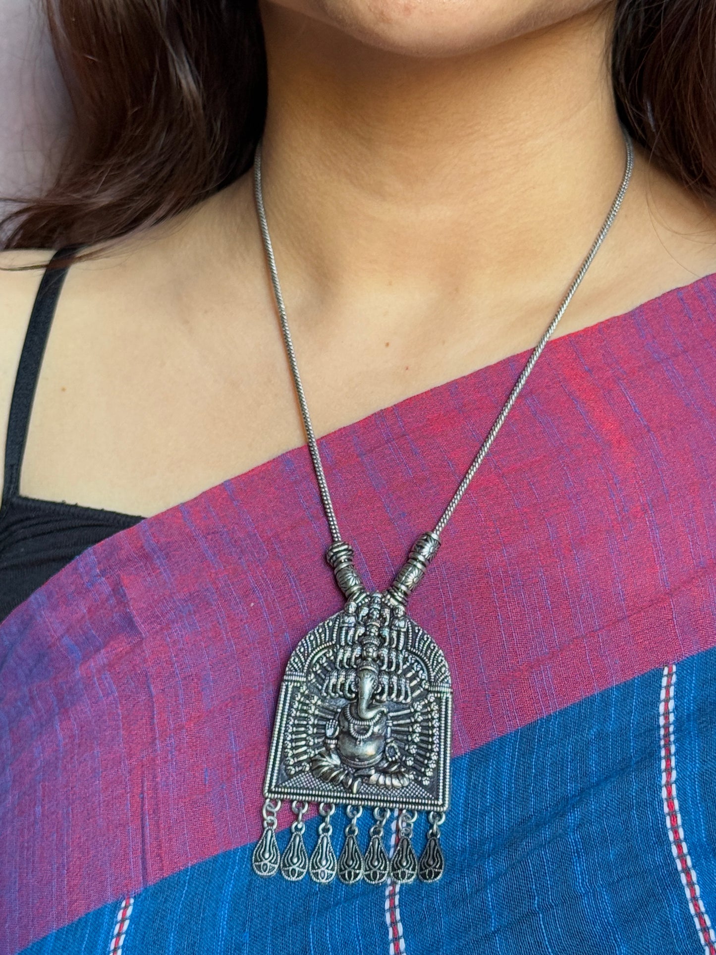Silver Plated Ganesha Ji Oxidised Necklace with Chain