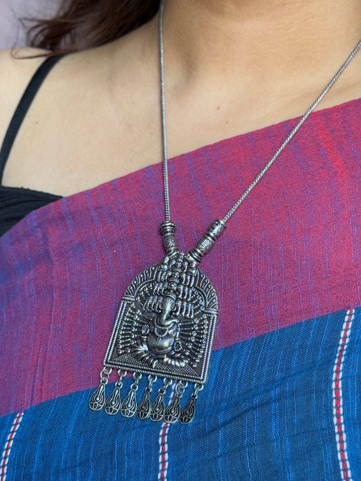 Silver Plated Ganesha Ji Oxidised Necklace with Chain