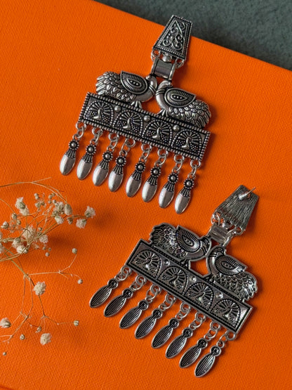 Double Peacock Self-Engraved Oxidised Earrings for Women