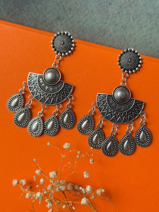 Semi Circle Oxidized Hanging Earrings for Women
