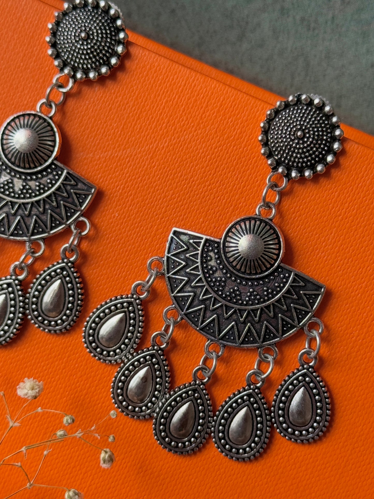 Semi Circle Oxidized Hanging Earrings for Women