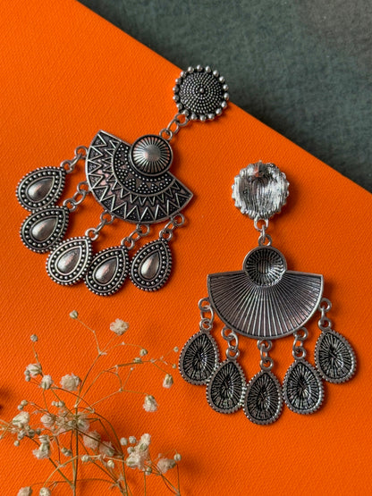 Semi Circle Oxidized Hanging Earrings for Women