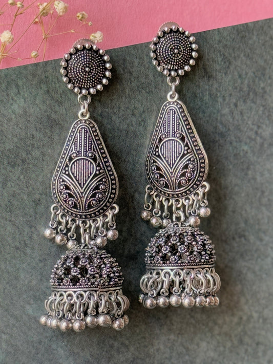 Long Oxidized Jhumki Earrings for Women