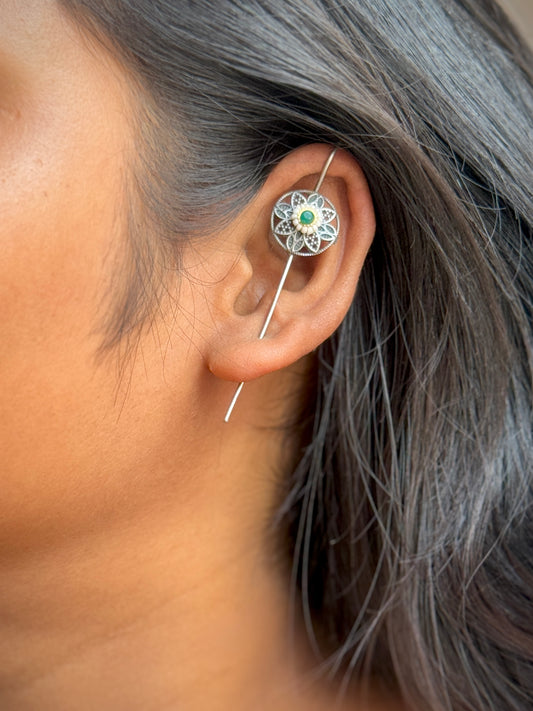 In-Ear Green Flower Ear Cuff for Women
