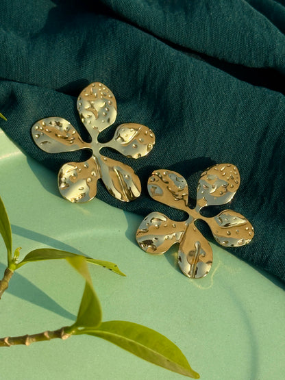 Luxe Textured Star Gold Petal Statement Earrings