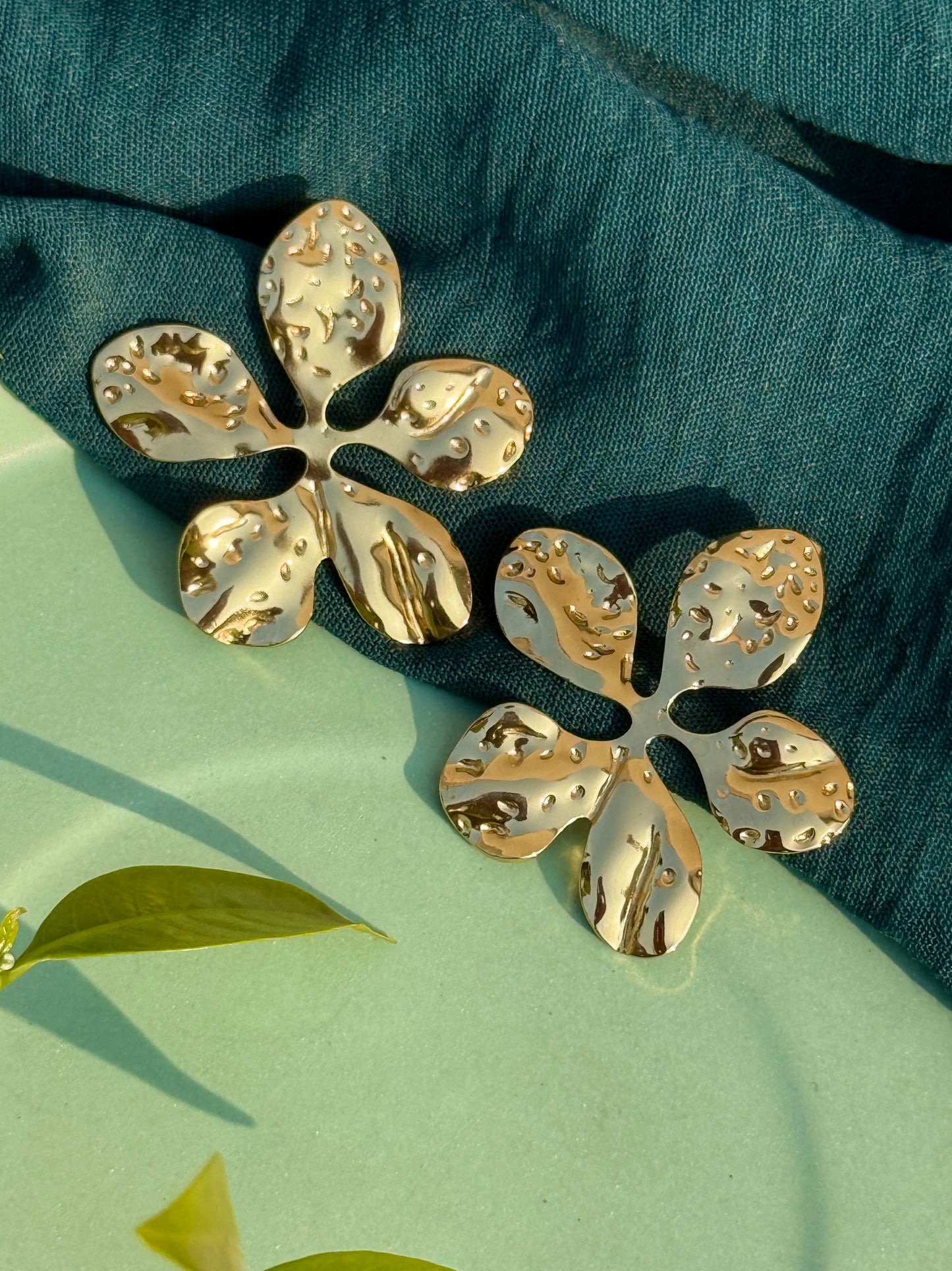 Luxe Textured Star Gold Petal Statement Earrings