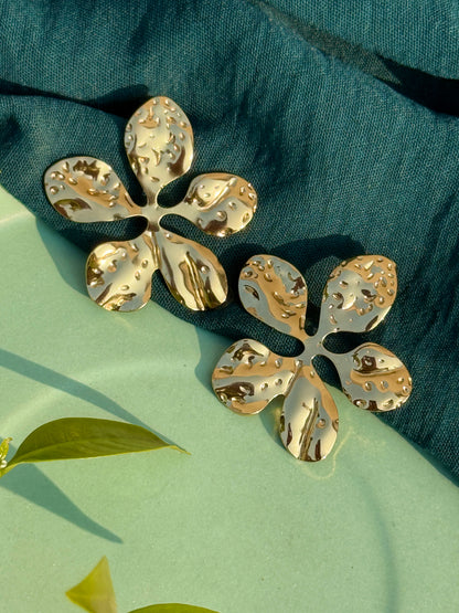 Luxe Textured Star Gold Petal Statement Earrings