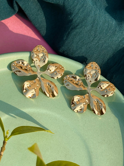 Luxe Textured Star Gold Petal Statement Earrings