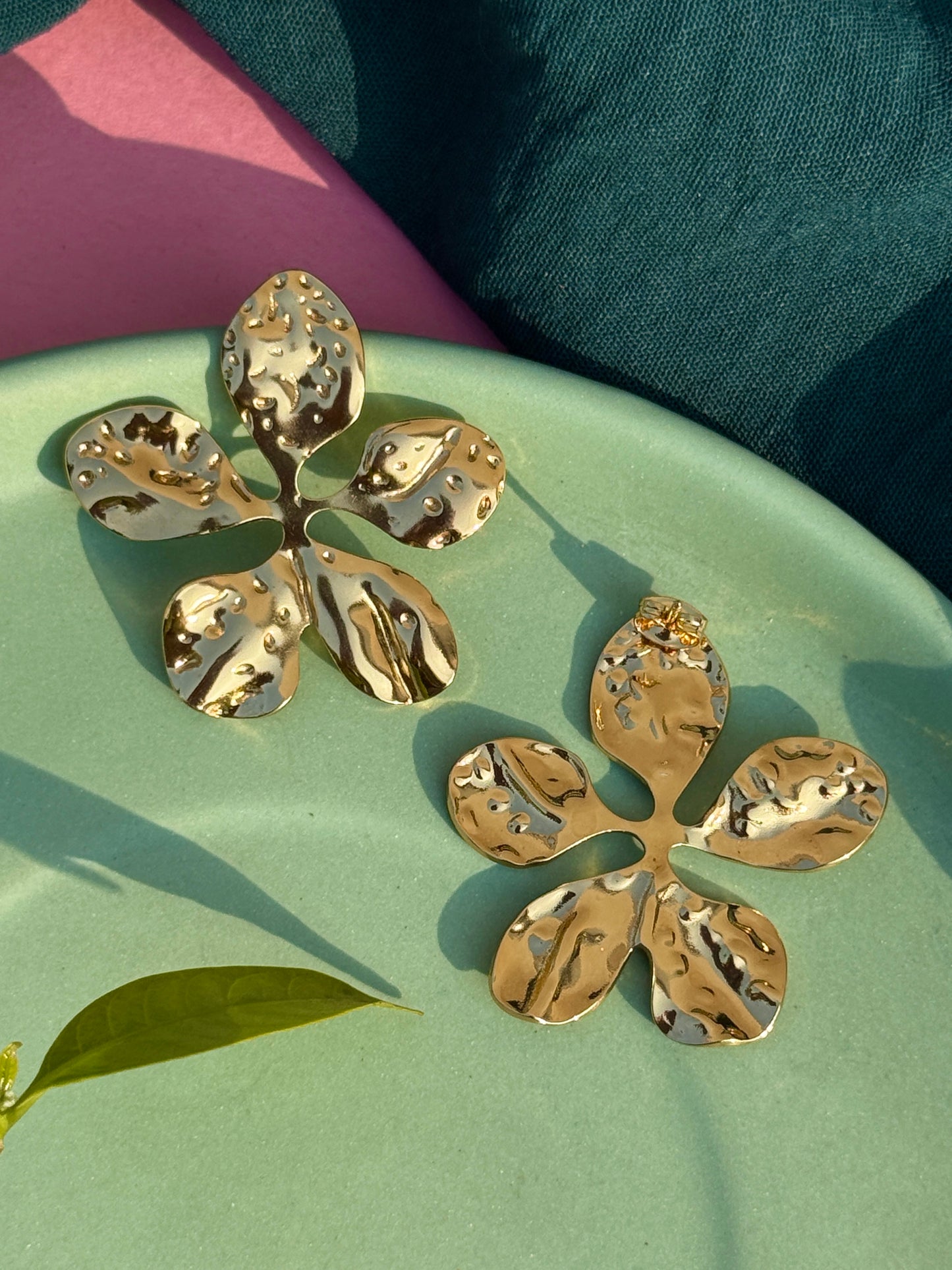 Luxe Textured Star Gold Petal Statement Earrings