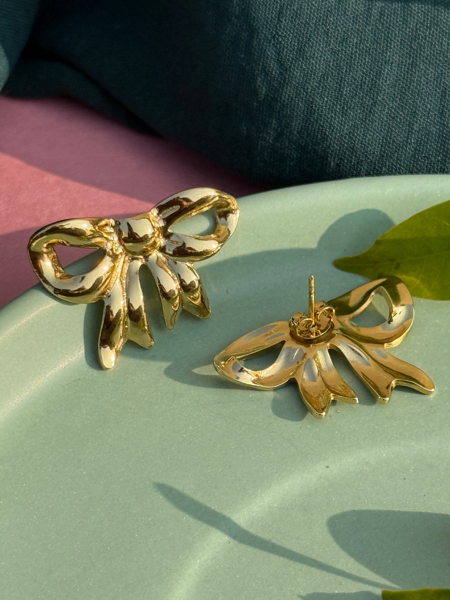 Anti-Tarnish Bow Gold Statement Earrings