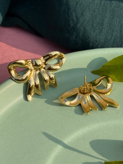 Anti-Tarnish Bow Gold Statement Earrings