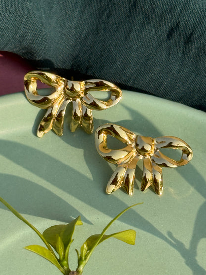 Anti-Tarnish Bow Gold Statement Earrings