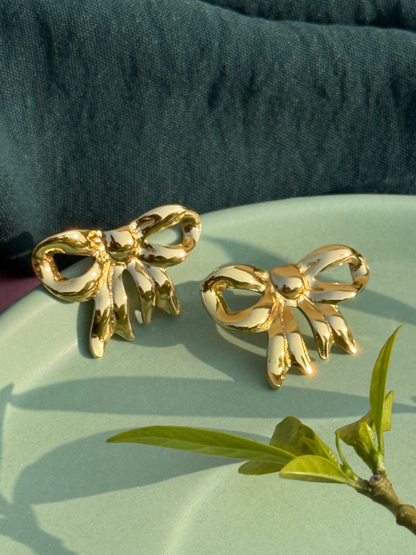 Anti-Tarnish Bow Gold Statement Earrings