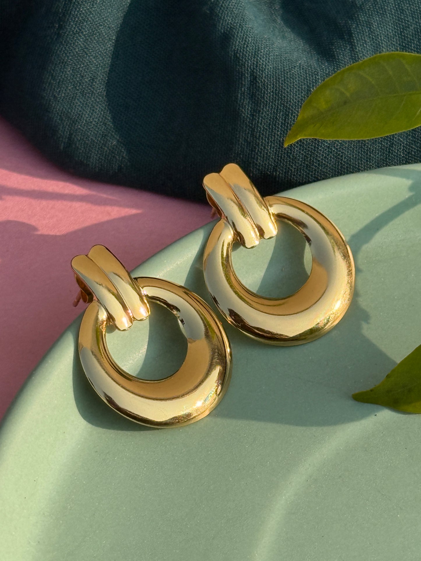 Grooved Anti-Tarnish Gold Statement Earrings