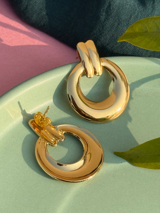 Grooved Anti-Tarnish Gold Statement Earrings