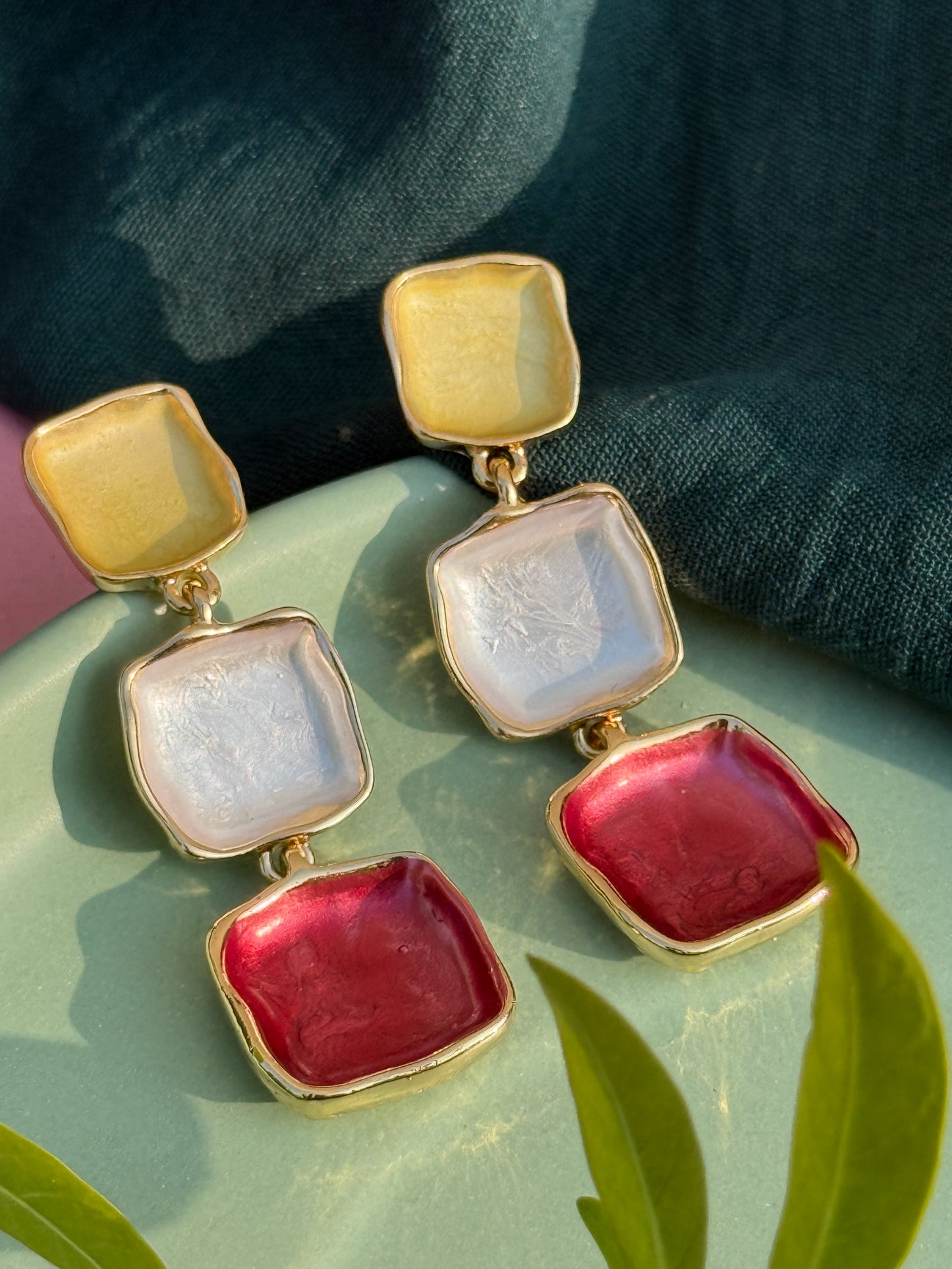 Trio-Tone Enamel Luxe Drop Earrings