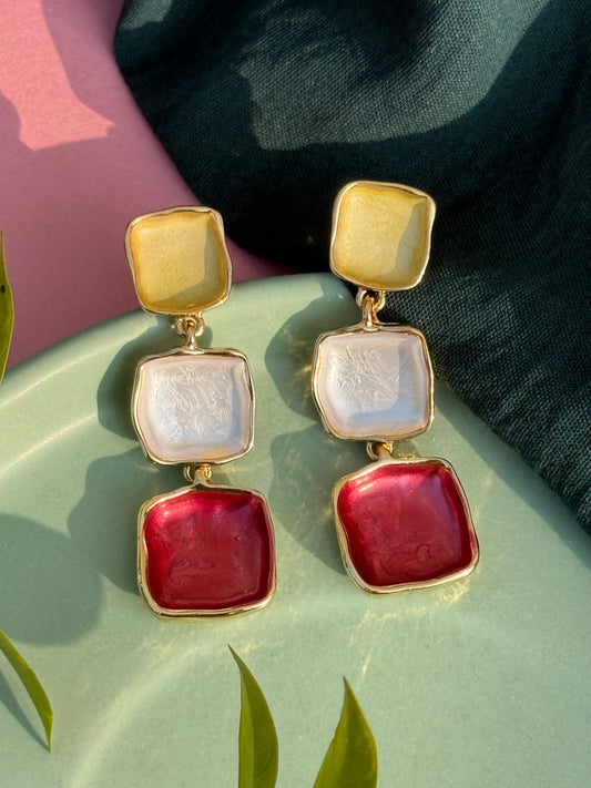 Trio-Tone Enamel Luxe Drop Earrings
