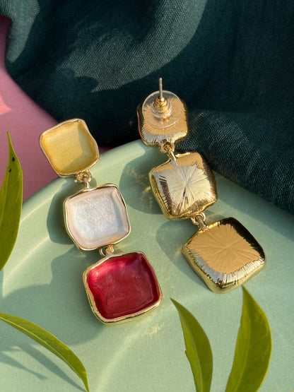 Trio-Tone Enamel Luxe Drop Earrings