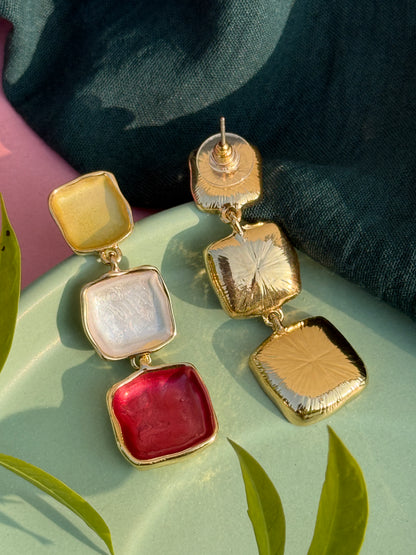 Trio-Tone Enamel Luxe Drop Earrings