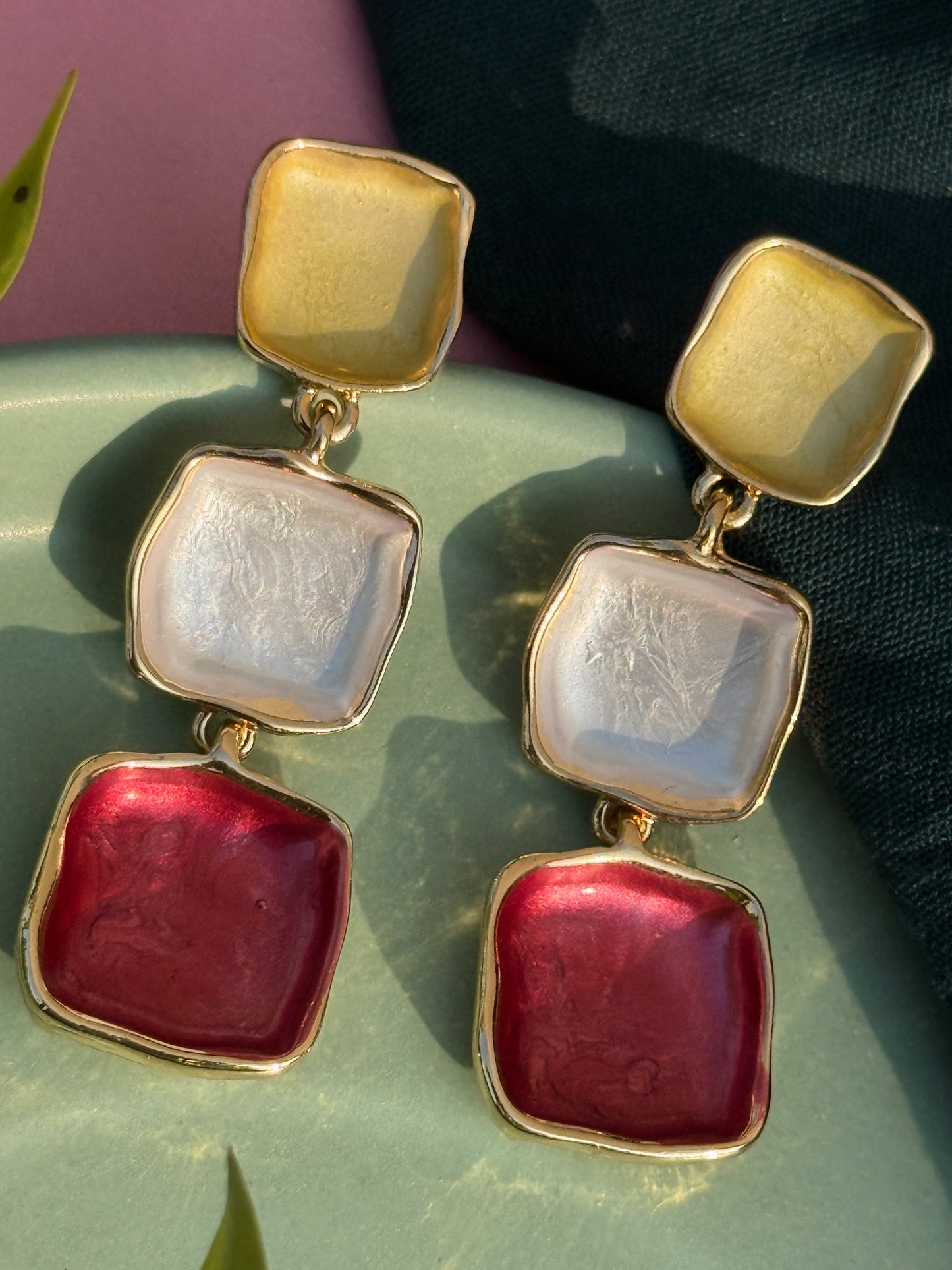 Trio-Tone Enamel Luxe Drop Earrings