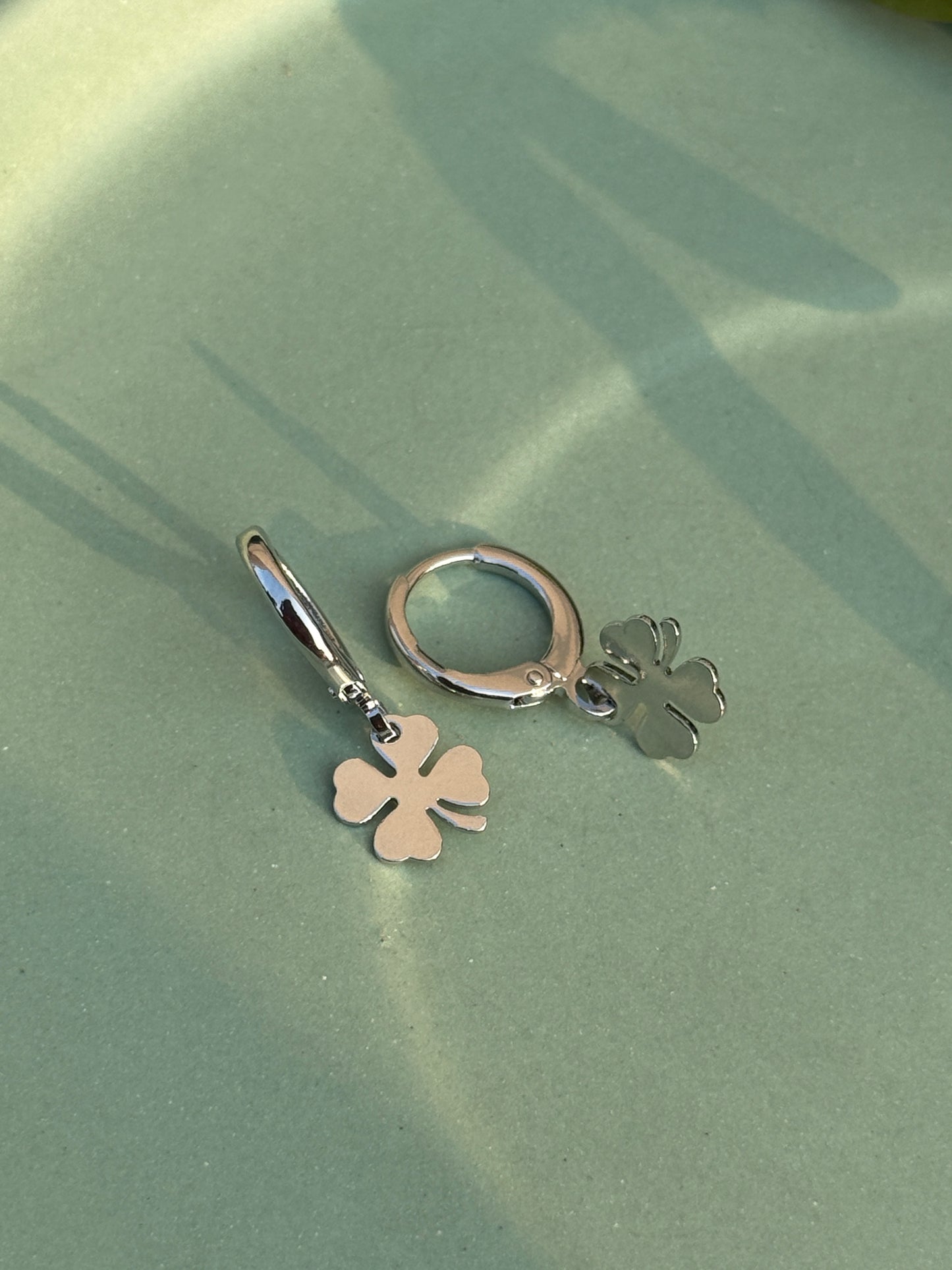 Set of 3 Charms Silver Earrings – Anti-Tarnish (Clover Leaf, Flower & Stone)