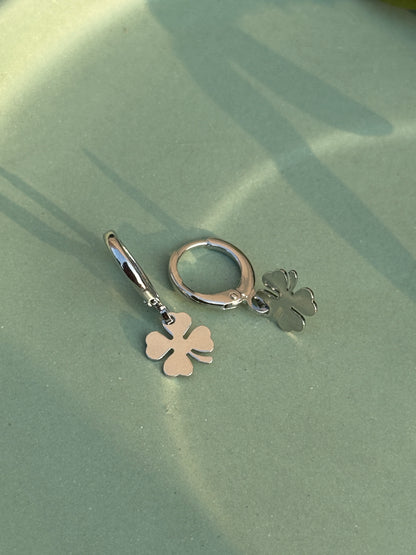 Set of 3 Charms Silver Earrings – Anti-Tarnish (Clover Leaf, Flower & Stone)