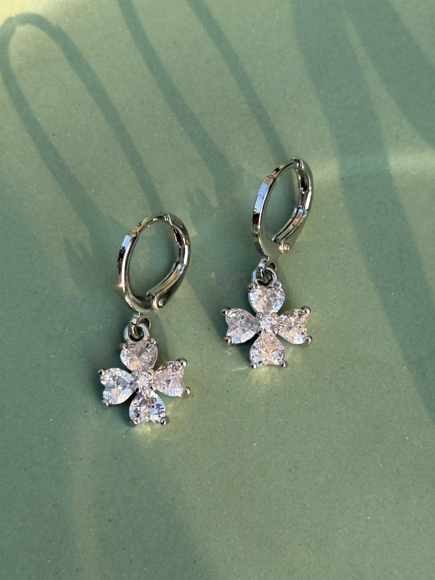 Set of 3 Charms Silver Earrings – Anti-Tarnish (Clover Leaf, Flower & Stone)