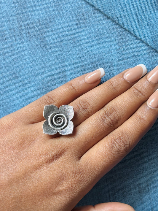 Oxidised Flower Free-Size Ring for Women