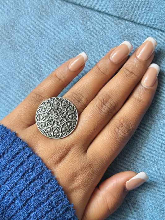 Oxidised Circular Free-Size Ring for Women