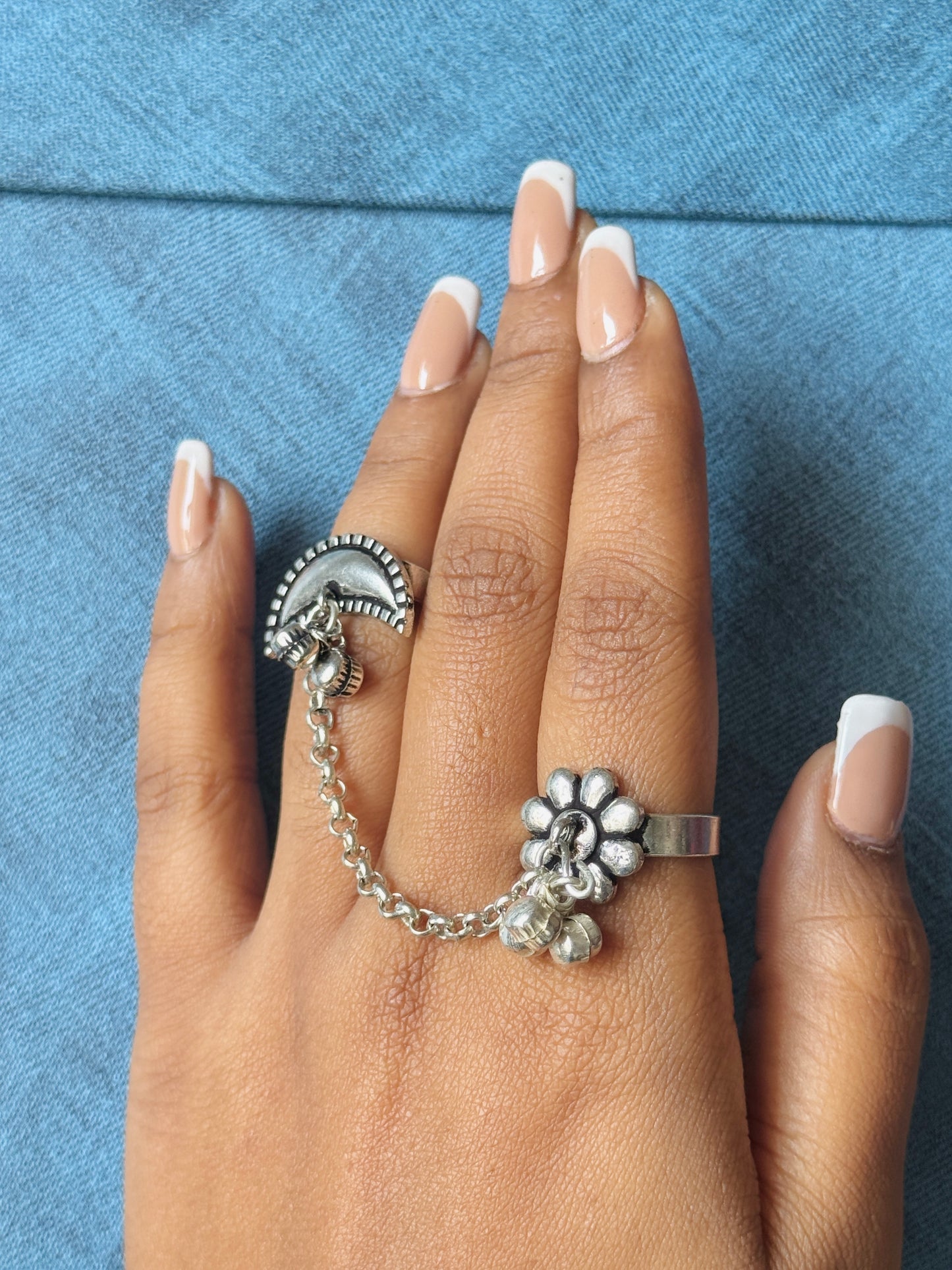 Moon & Star-Inspired Free-Size Ring for Women