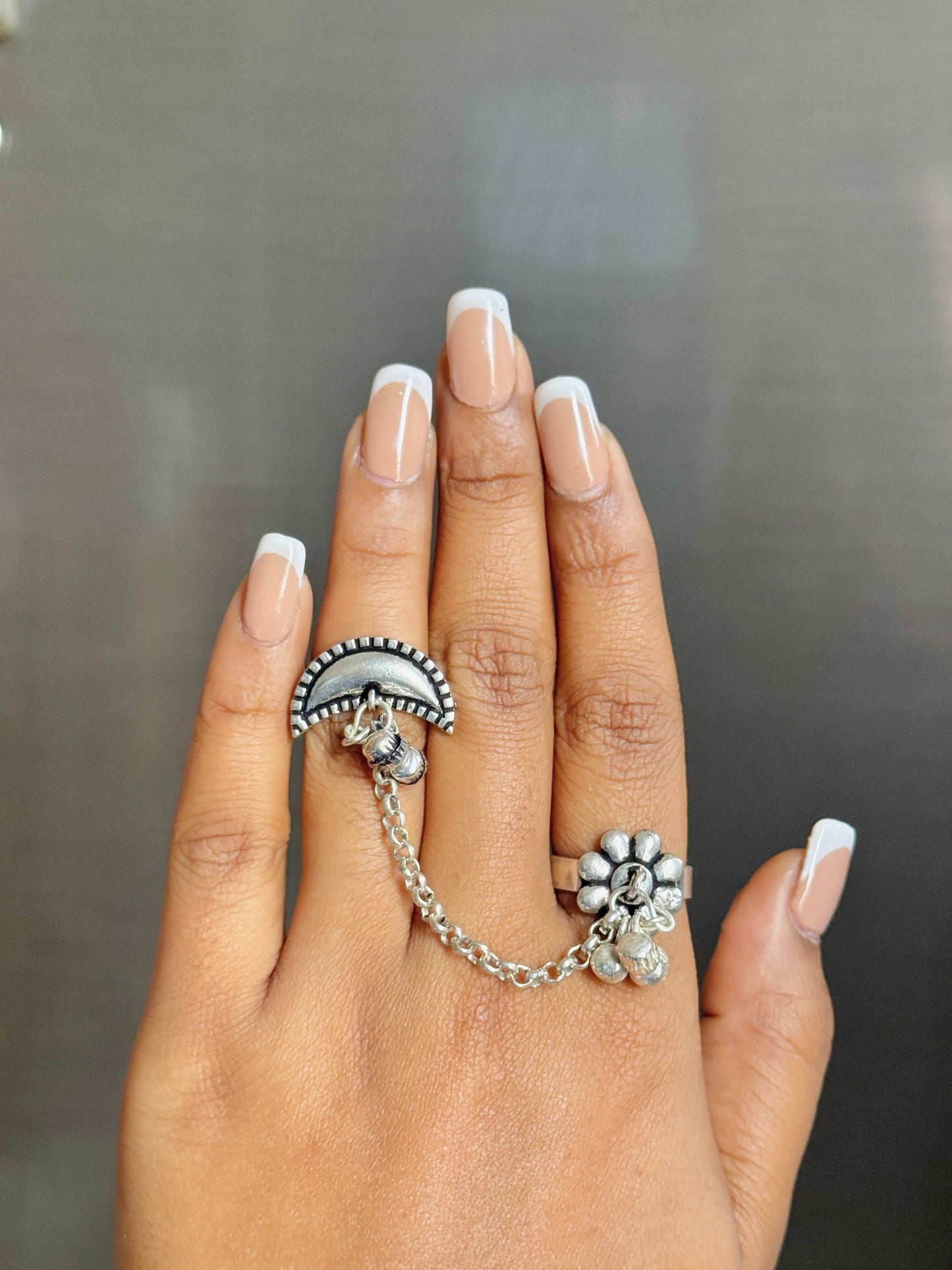 Moon & Star-Inspired Free-Size Ring for Women