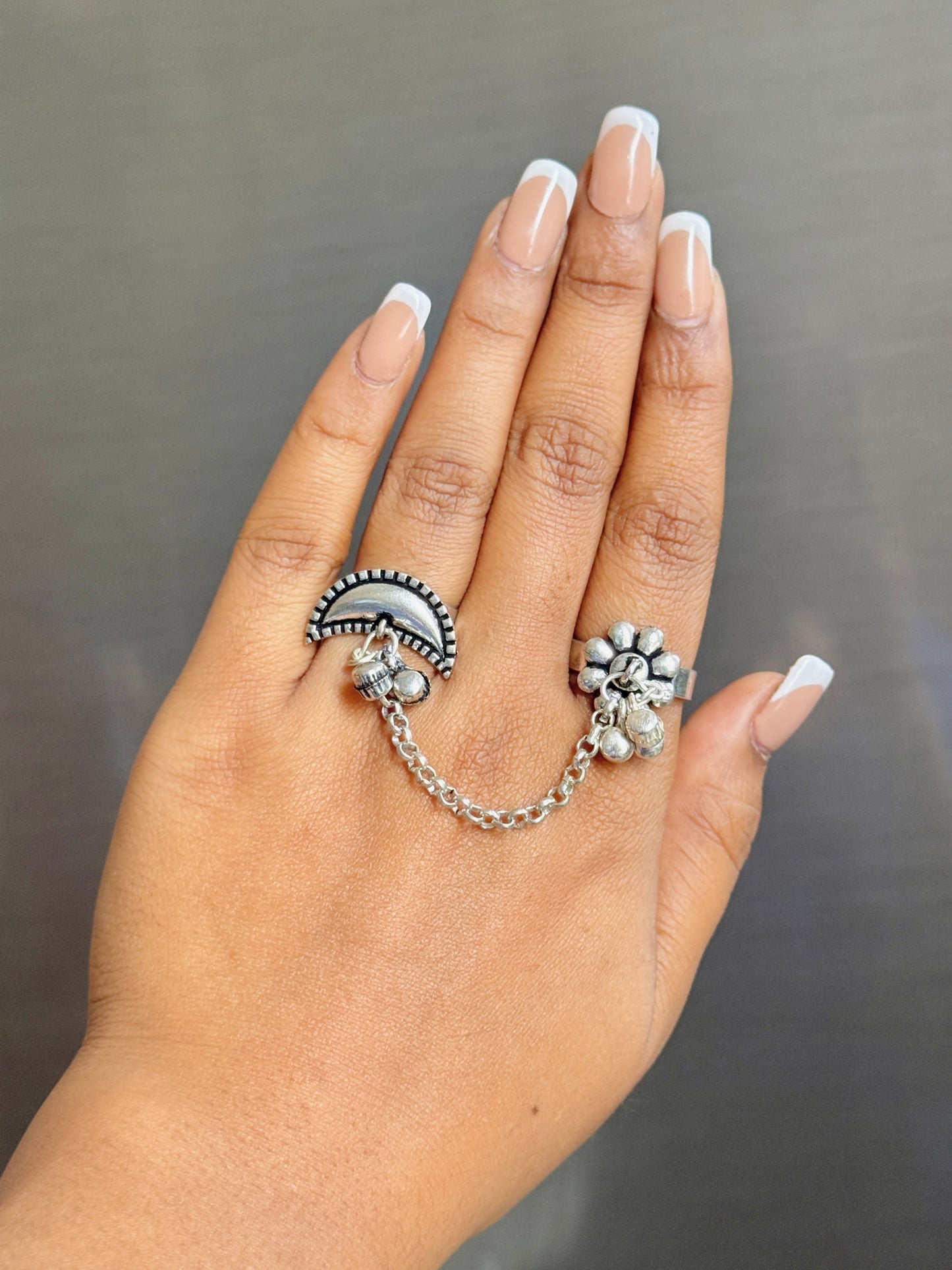 Moon & Star-Inspired Free-Size Ring for Women