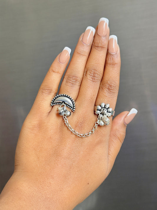 Moon & Star-Inspired Free-Size Ring for Women