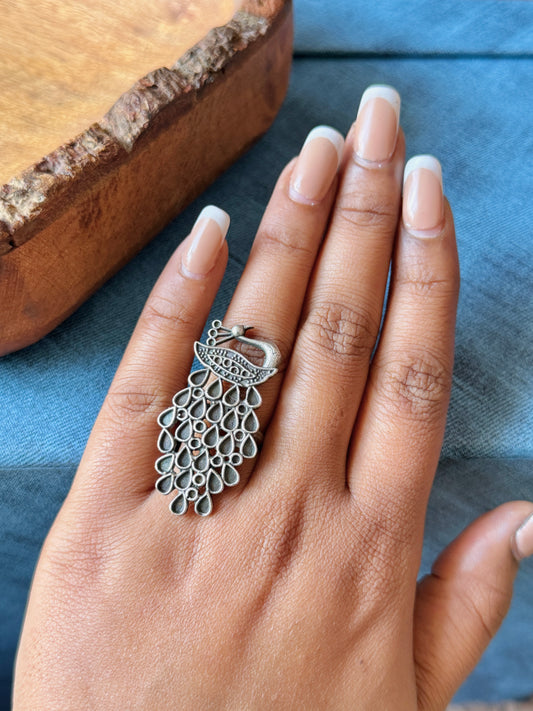 Peacock Free-Size Ring for Women