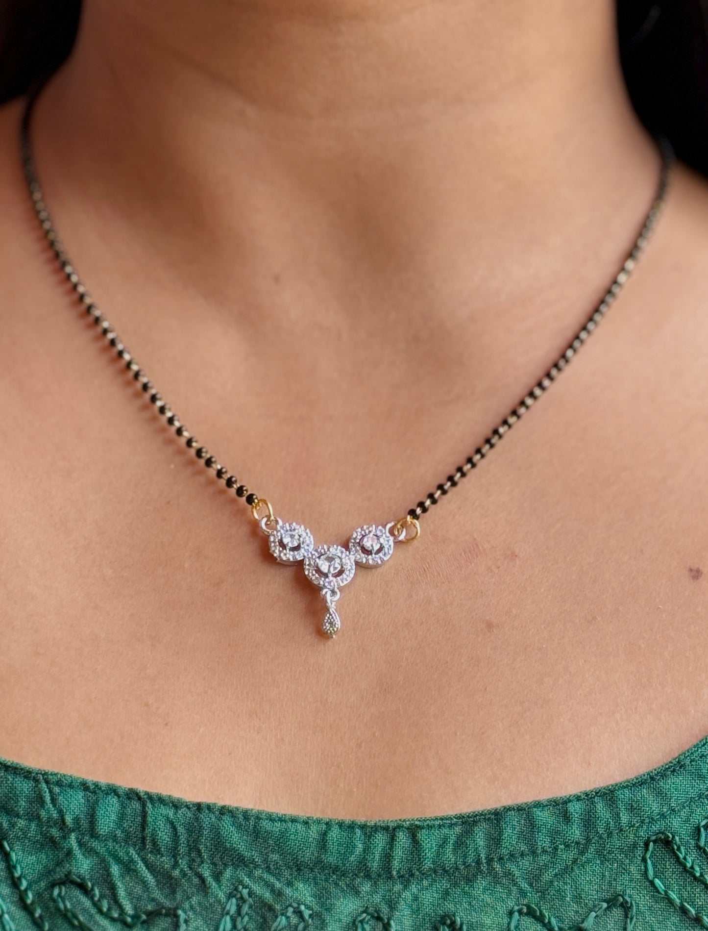 AD Stone Triple Circle Mangalsutra with Side Drop