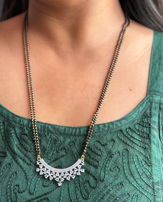 Long AD Mangalsutra | Floral Arc Diamond Look Mangalsutra