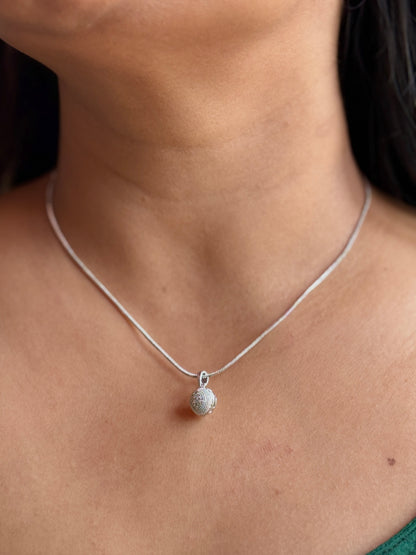 Anti Tarnish Silver AD Pendant Necklace | American Diamond Ball Charm | Imitation Jewellery