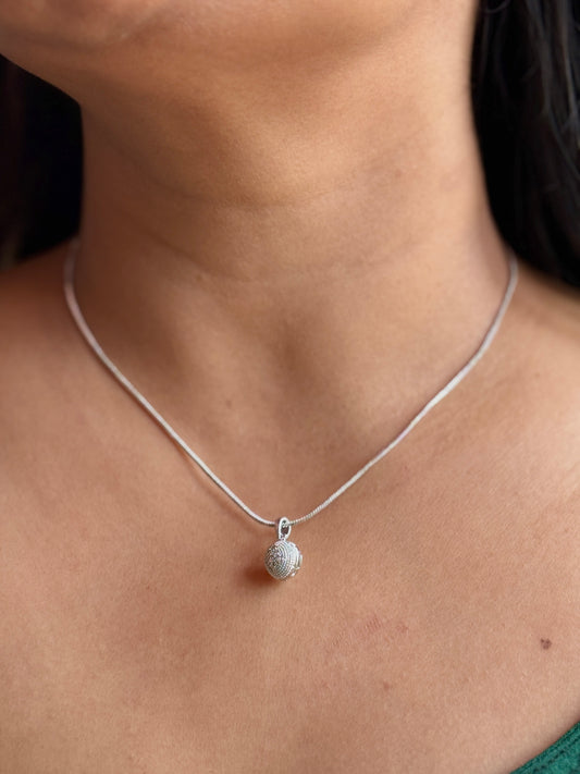 Anti Tarnish Silver AD Pendant Necklace | American Diamond Ball Charm | Imitation Jewellery