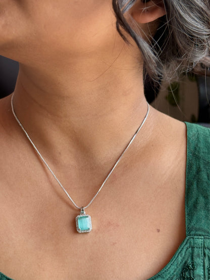 AD Stone Pendant Earrings Set | American Diamond Square Jewellery Set