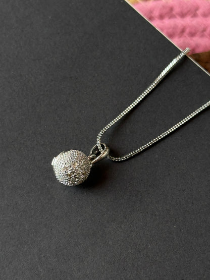 Anti Tarnish Silver AD Pendant Necklace | American Diamond Ball Charm | Imitation Jewellery