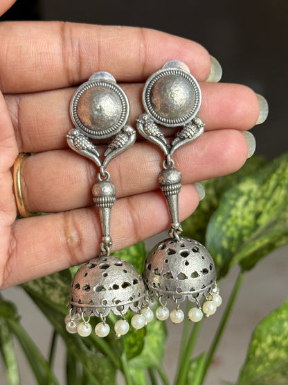 Silver Plated Hanging Jhumka Earrings