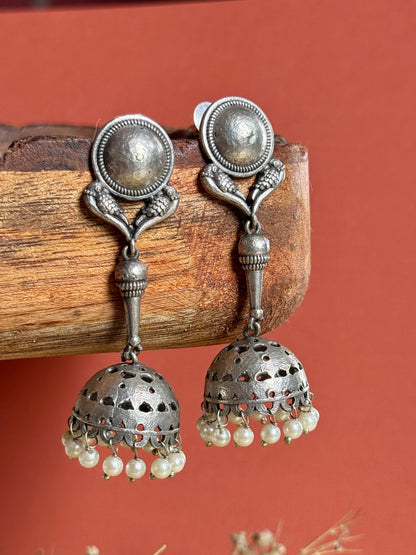 Silver Plated Hanging Jhumka Earrings