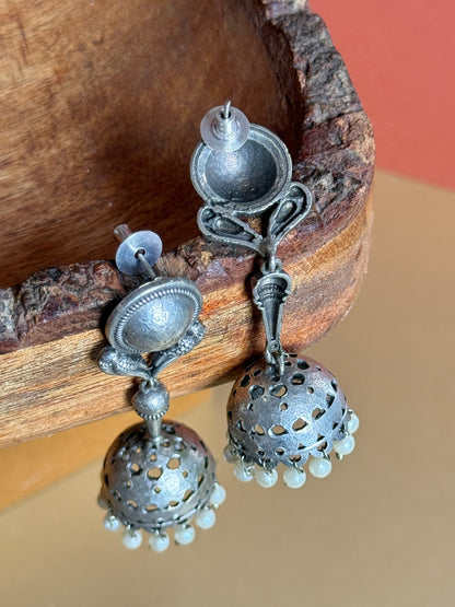 Silver Plated Hanging Jhumka Earrings