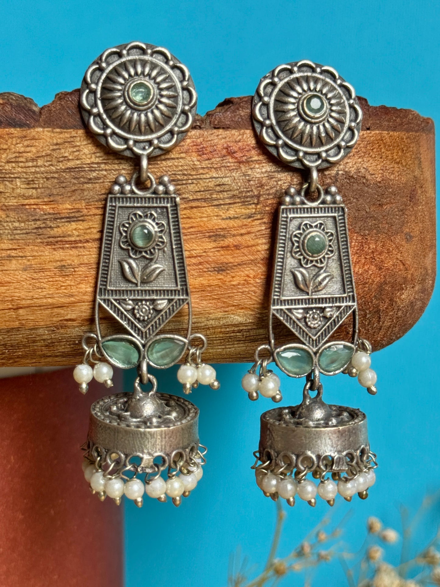 Silver Plated Contemporary Mint Statement Earrings