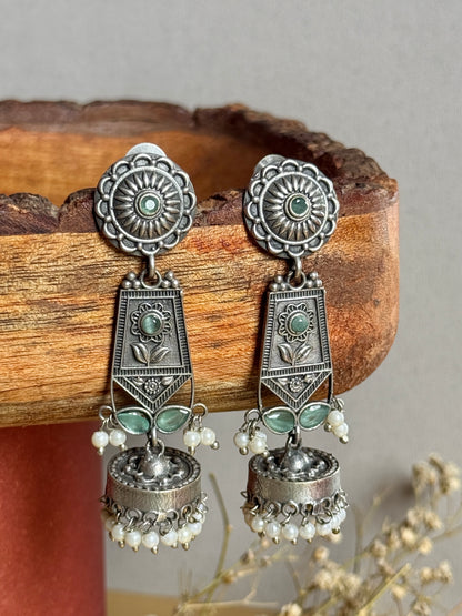Silver Plated Contemporary Mint Statement Earrings