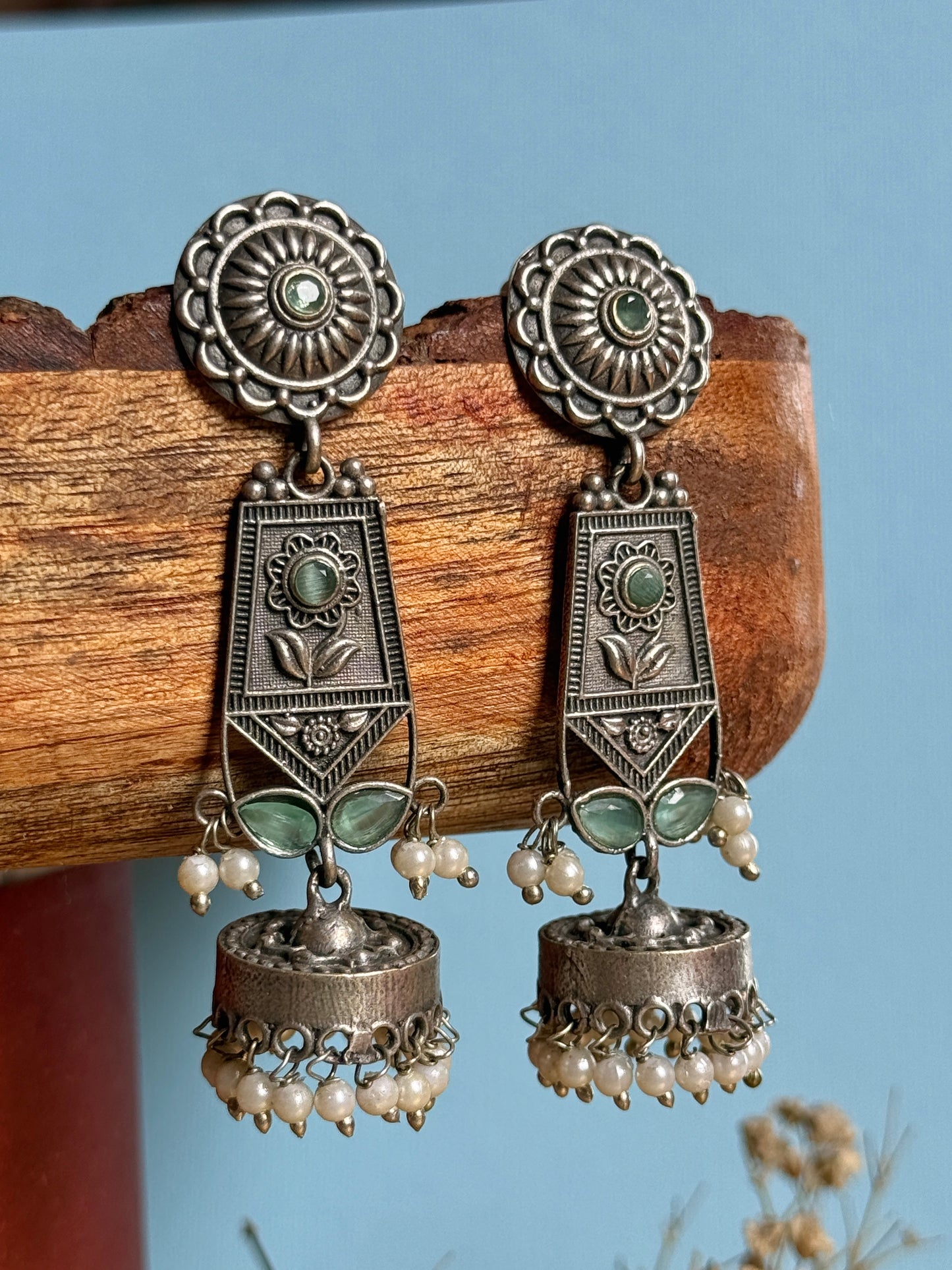 Silver Plated Contemporary Mint Statement Earrings
