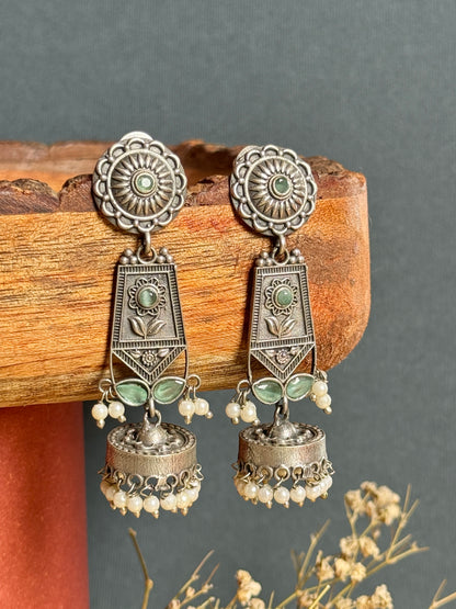 Silver Plated Contemporary Mint Statement Earrings