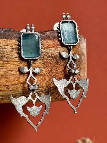 Elegant Long German Silver Stone Earrings